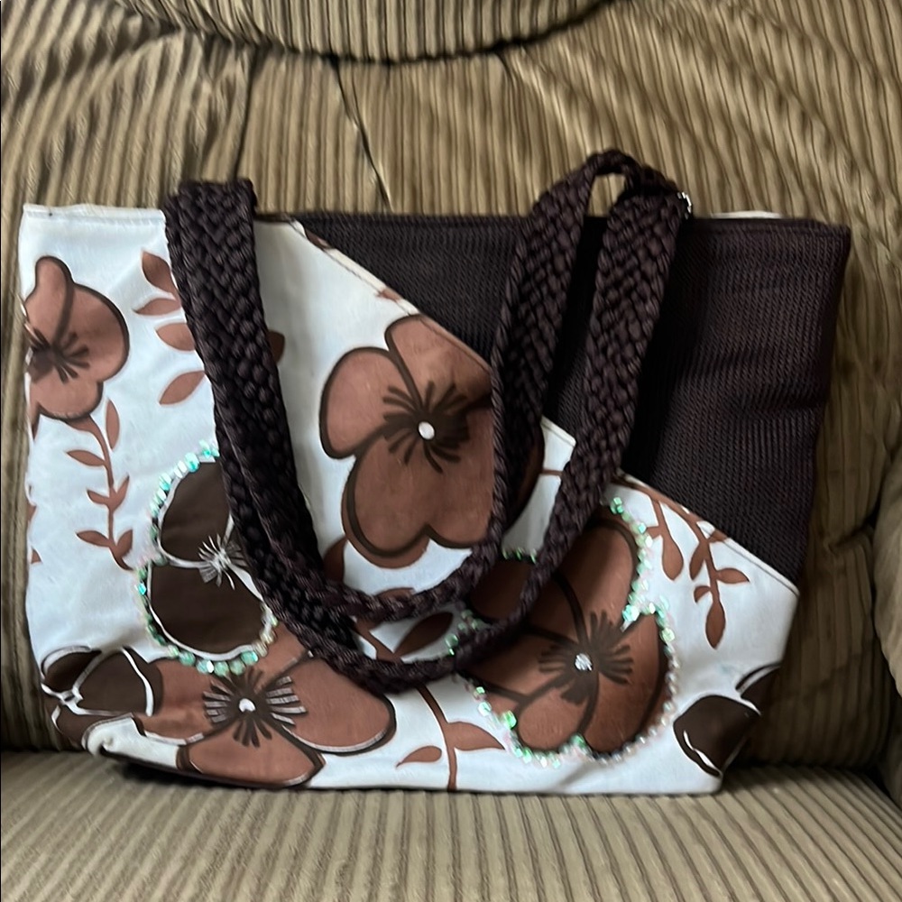 The Sak Brown and White Floral Satchel with Braided Handles